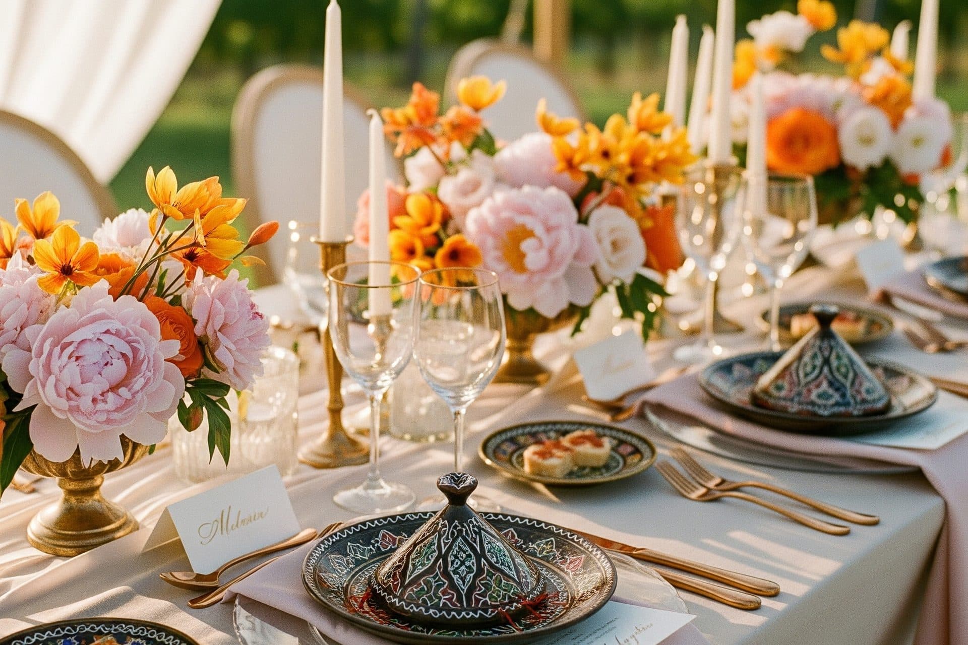 Hochzeit Dekoration — Afghan-Fusion Tischdeko mit Keramik und Gold