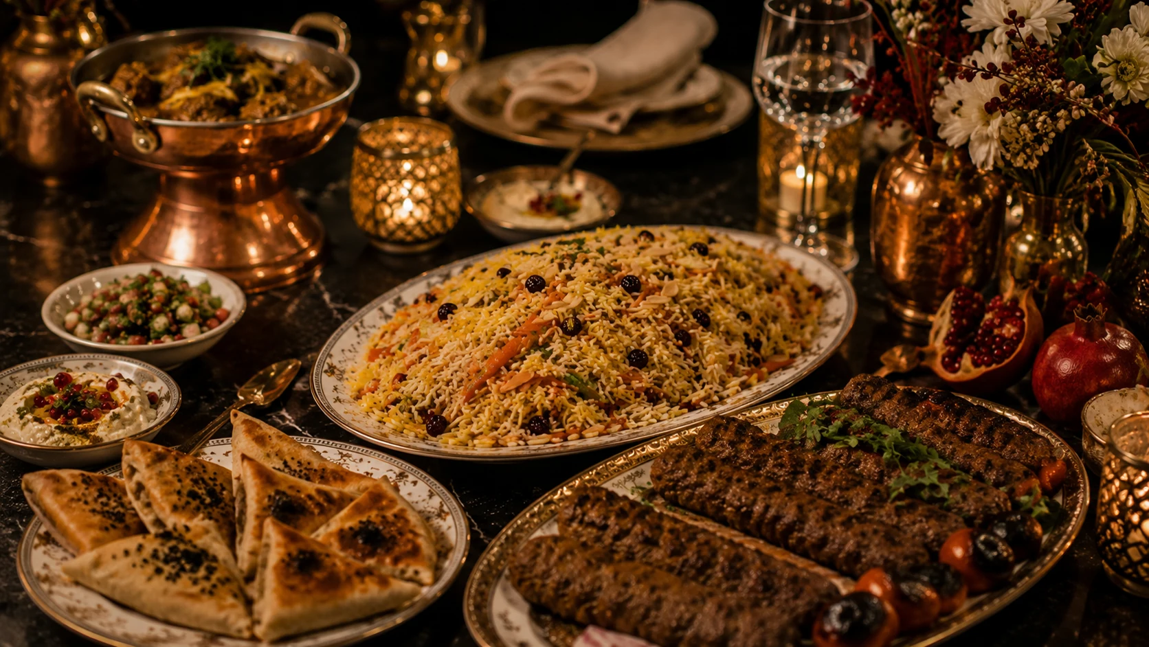 Afghanes Catering Menü Berlin — Kabuli Pulao, Bolani und Kebab