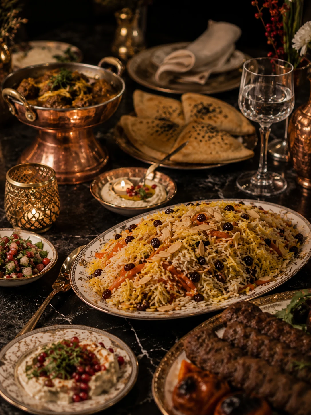 Afghanes Essen Berlin — Kabuli Pulao, Kebab und Kupfergefäße