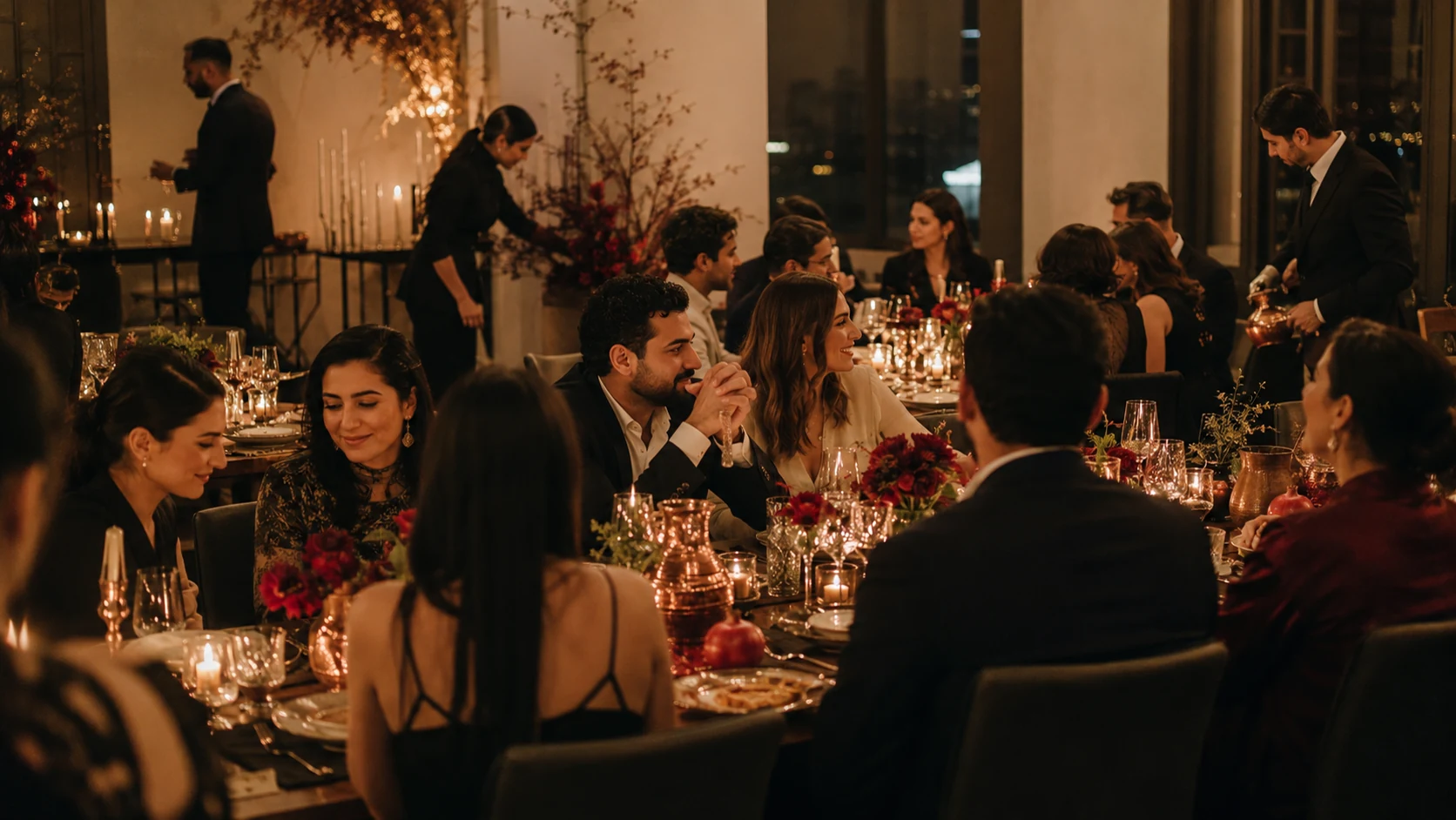 Romantisches Hochzeitsdinner Berlin — Rote Rosen und Kerzenlicht